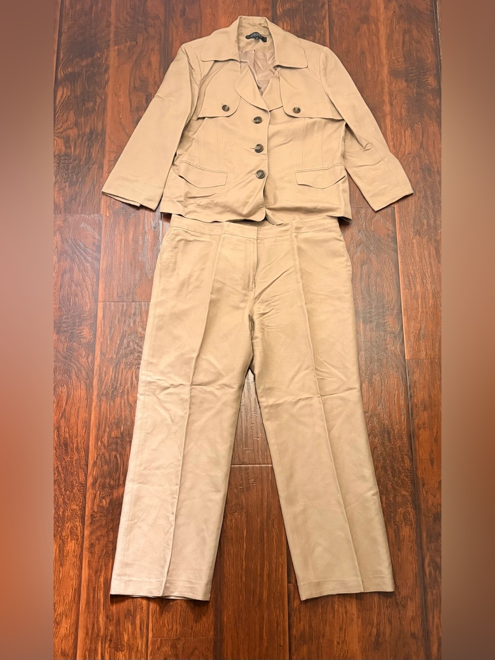 Kasper Size 16 Beige Linen Blend 2 Piece Pant Suit Blazer Trousers